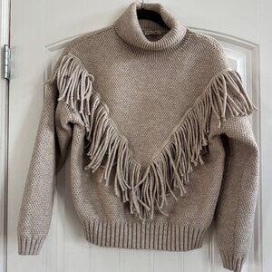 Fringe Turtleneck Light Brown Sweater